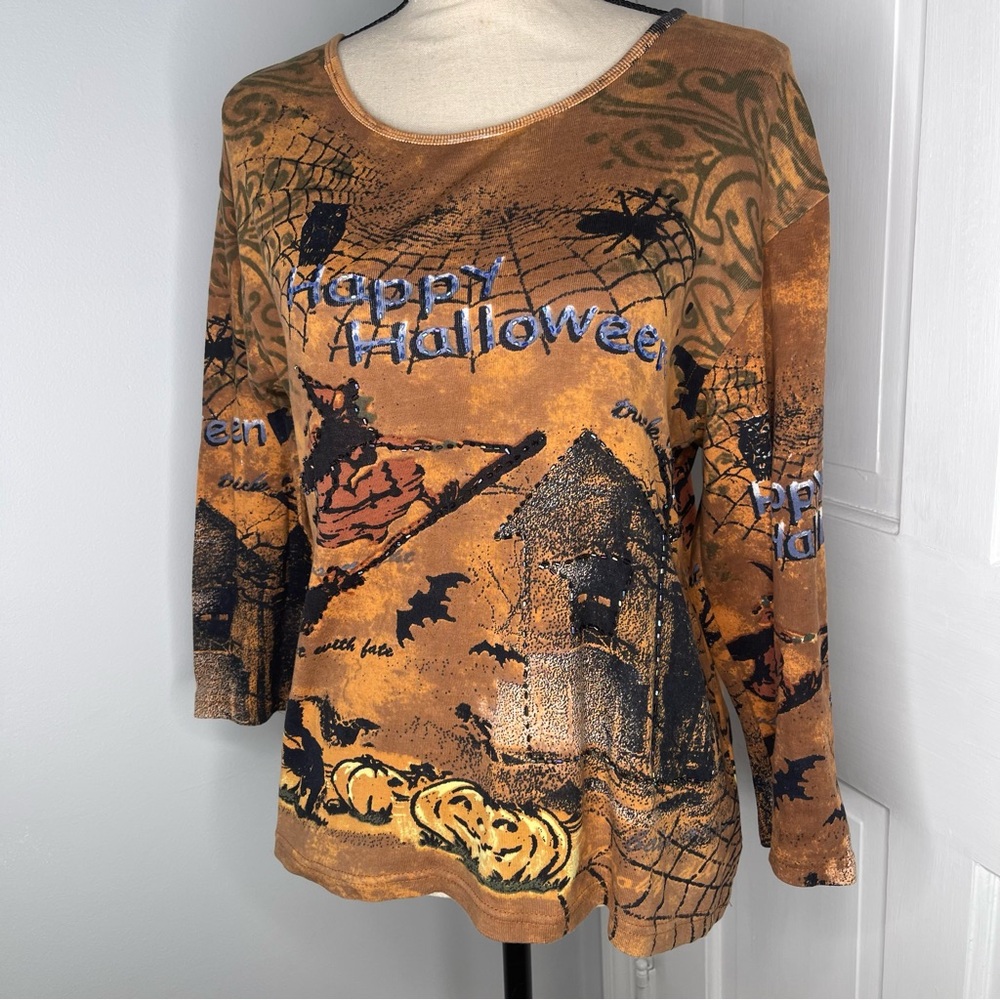 Jane Ashley Halloween 3/4 sleeve woman shirt size LARGE sequins